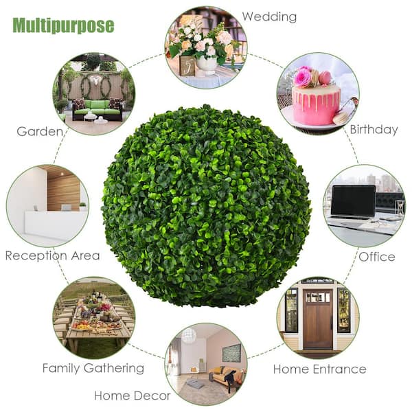 DECWIN 2 Pcs 15 inch 4 Layers Artificial Boxwood Ball Small Topiary Balls UV-proof Round Greenery Balls for Indoor Outdoor Garden Backyard Decor (2