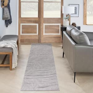 Washables Ivory Grey 2 ft. x 10 ft. Abstract Contemporary Runner Area Rug