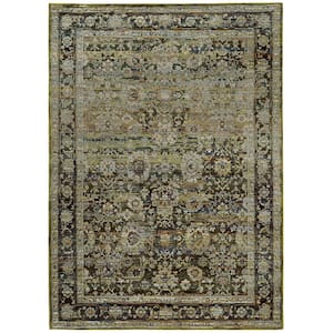 Athena Green/Brown 10 ft. x 13 ft. Distressed Border Area Rug