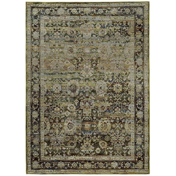 AVERLEY HOME Athena Green/Brown 10 ft. x 13 ft. Distressed Border Area Rug
