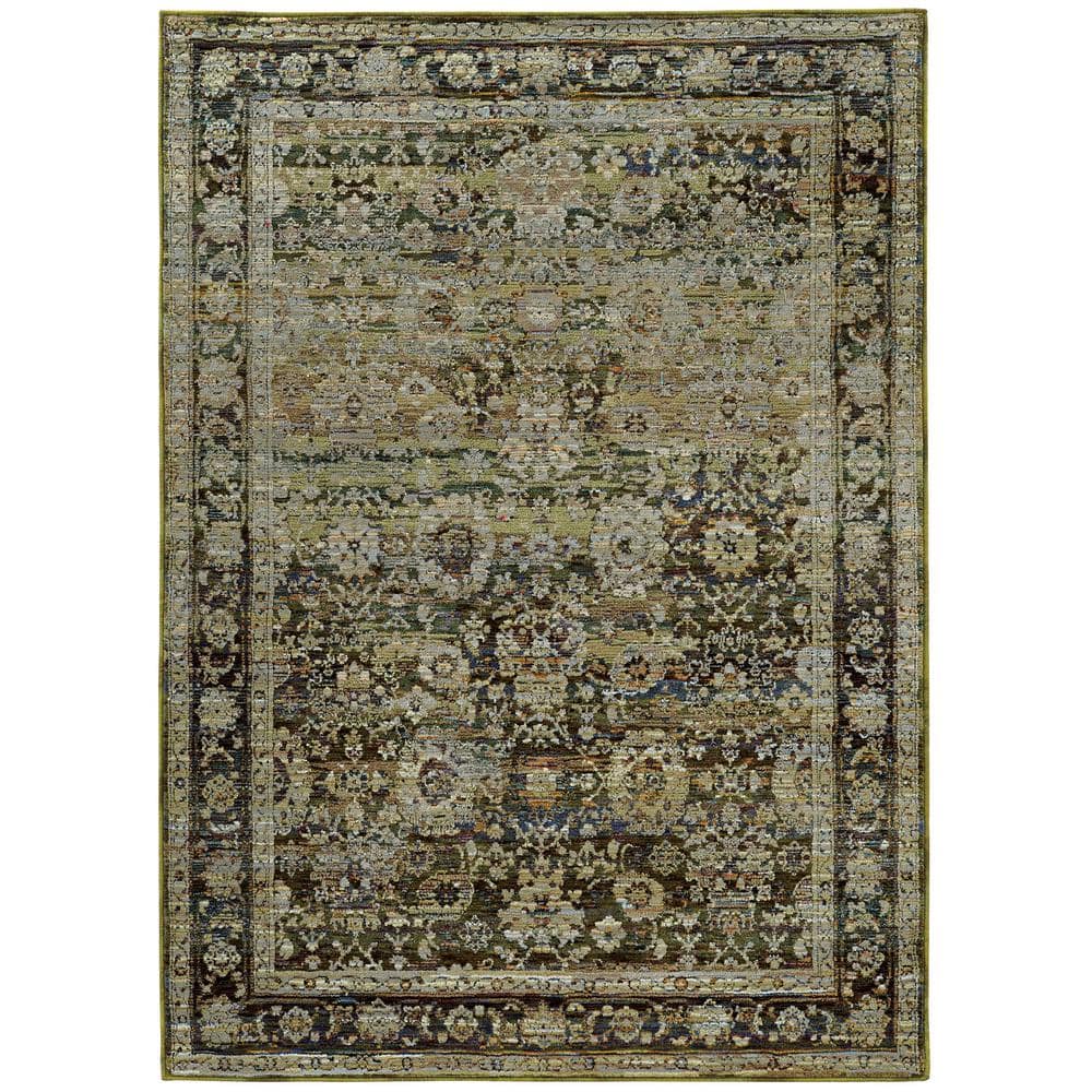 Athena Green Doormat 3 ft. x 5 ft. Distressed Border Area Rug
