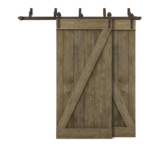 CALHOME 48 in. x 84 in. Z-Bar Bypass Aged Barrel Stained DIY Solid Wood Interior Double Sliding Barn Door with Hardware Kit