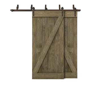 84 in. x 84 in. Z-Bar Bypass Aged Barrel Stained DIY Solid Wood Interior Double Sliding Barn Door with Hardware Kit
