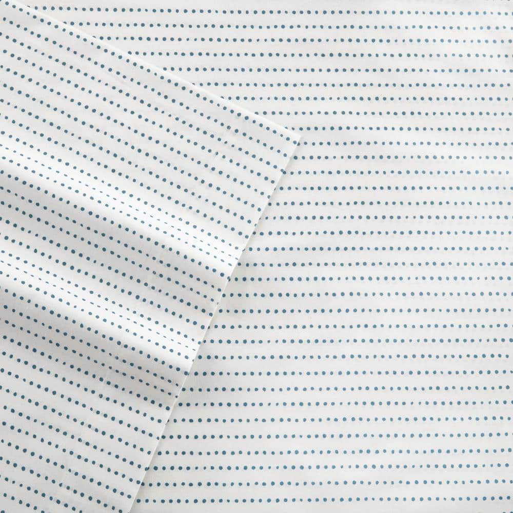 Radius White and Navy Cotton Percale Queen Sheet Set