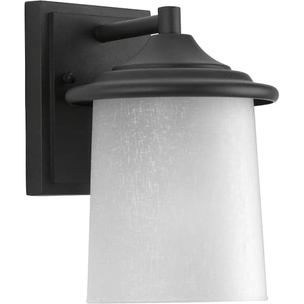 Progress Lighting Essential Collection 1-Light Textured Black White Linen Glass Craftsman Outdoor Small Wall Lantern Light