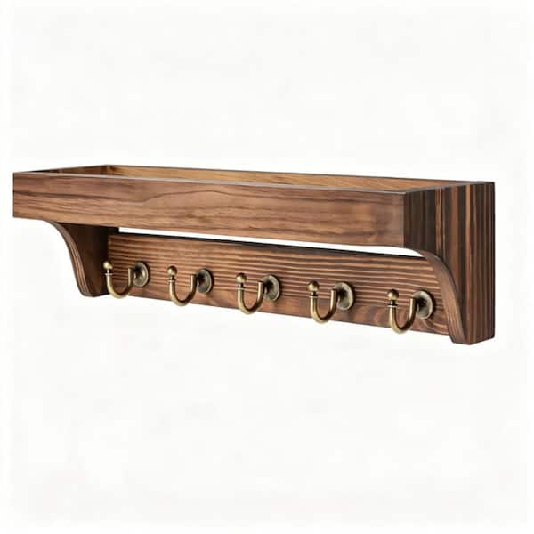 14 in. W x 3.74 in. D Retro Brown Wood Decorative Wall Shelf