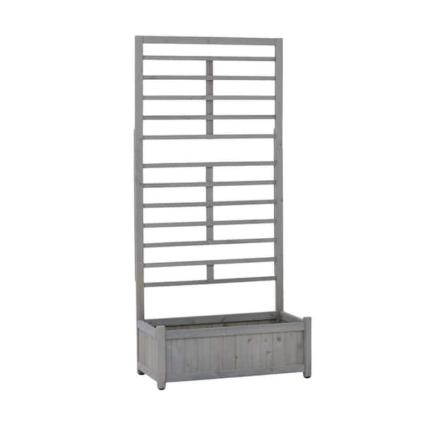 Noble House Prescott Outdoor Patio Wood Raised Garden Bed Planter Box with Trellis, Grey