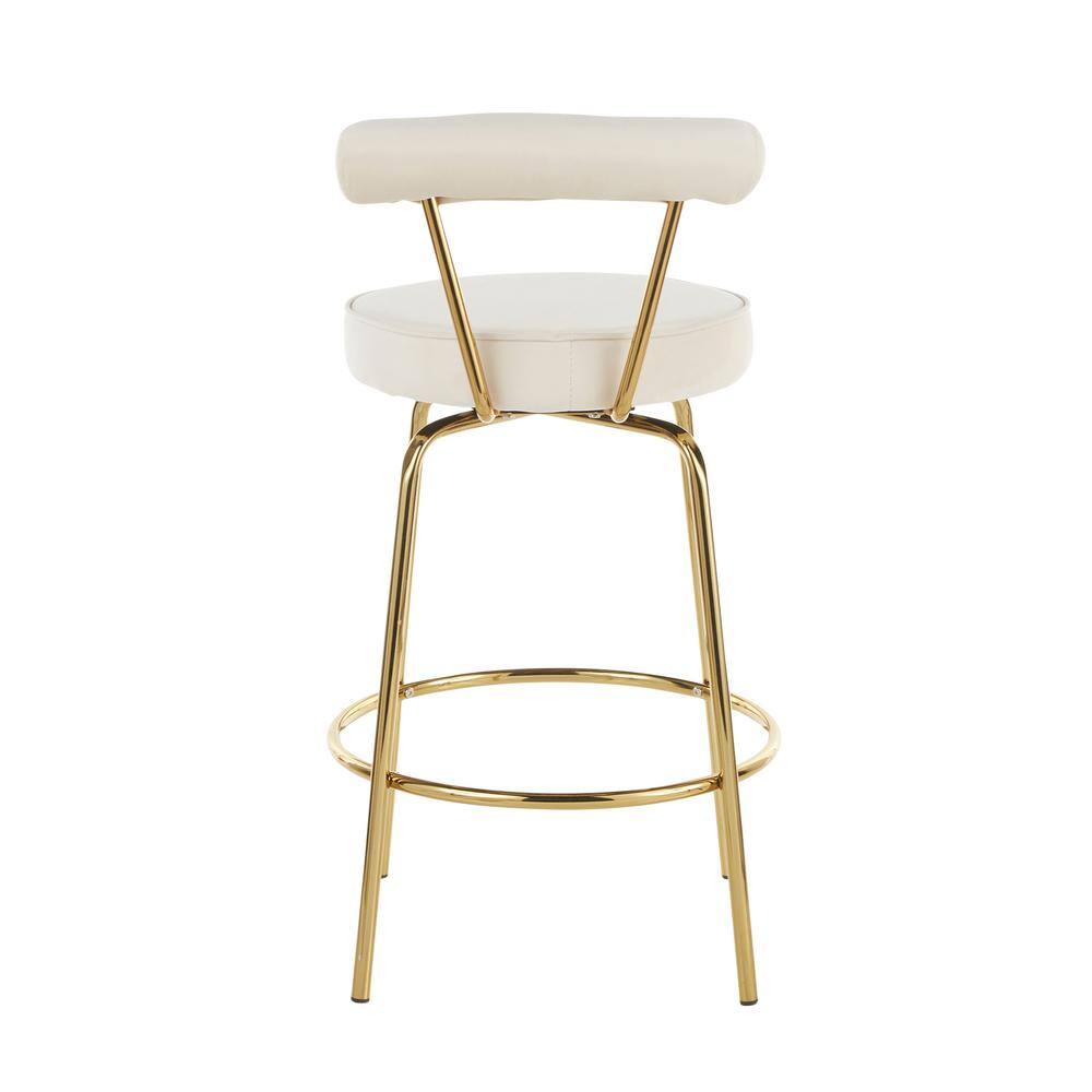 Glam Gold Metal and Cream Velvet Swivel Counter Stool