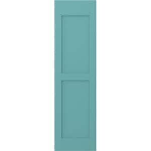 12 in. W x 33 in. H Americraft 2-Equal Flat Panel Exterior Real Wood Shutters Pair in Pure Turquoise