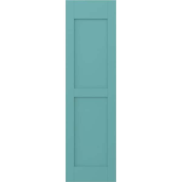 Ekena Millwork 12 in. W x 78 in. H Americraft 2 Equal Flat Panel Exterior Real Wood Shutters Pair in Pure Turquoise