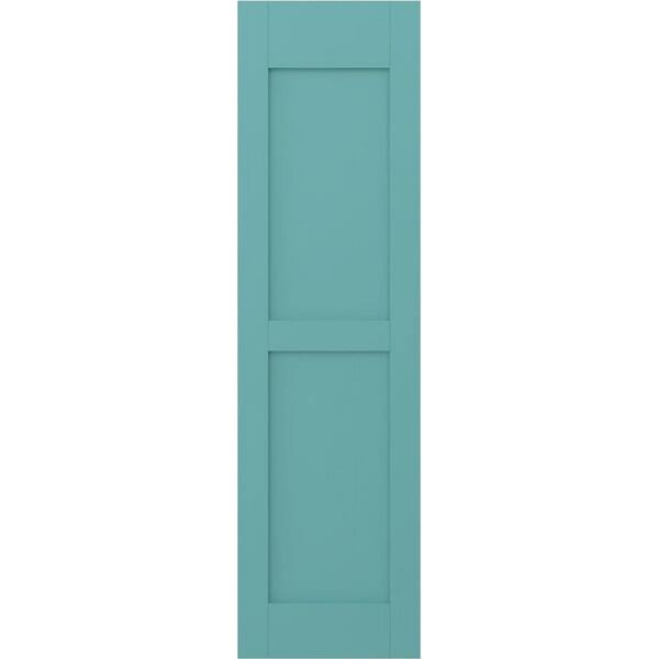 Ekena Millwork 15 in. W x 71 in. H Americraft 2-Equal Flat Panel Exterior Real Wood Shutters Pair in Pure Turquoise