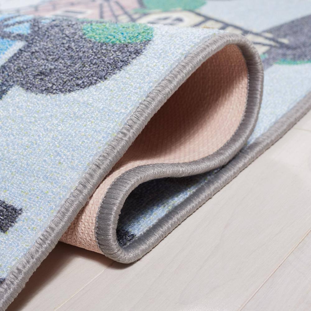 Blue and Dark Grey Square Kids Playhouse Area Rug