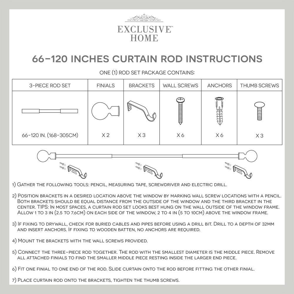 Amalgamated Textiles Exclusive Home Rockwell 1" Window Curtain Rod and Finial Set, Adjustable