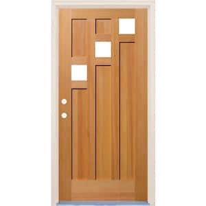 36 in. x 80 in. 5 Panel Right-Hand/Inswing 3 Lite Clear Glass Unfinished Fir Wood Prehung Front Door