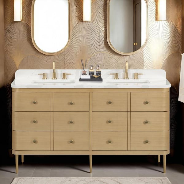 Serena 61 in. Double Sink White Oak Bath Vanity with Calacatta Quartz Top
