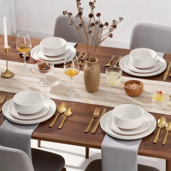 Numhew 12-Piece White Ceramic Dinnerware Set Service for 4 w