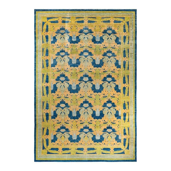 Arts and Crafts Handmade Blue 12 ft. 1 in. x 17 ft. 4 in. Indoor Area Rug