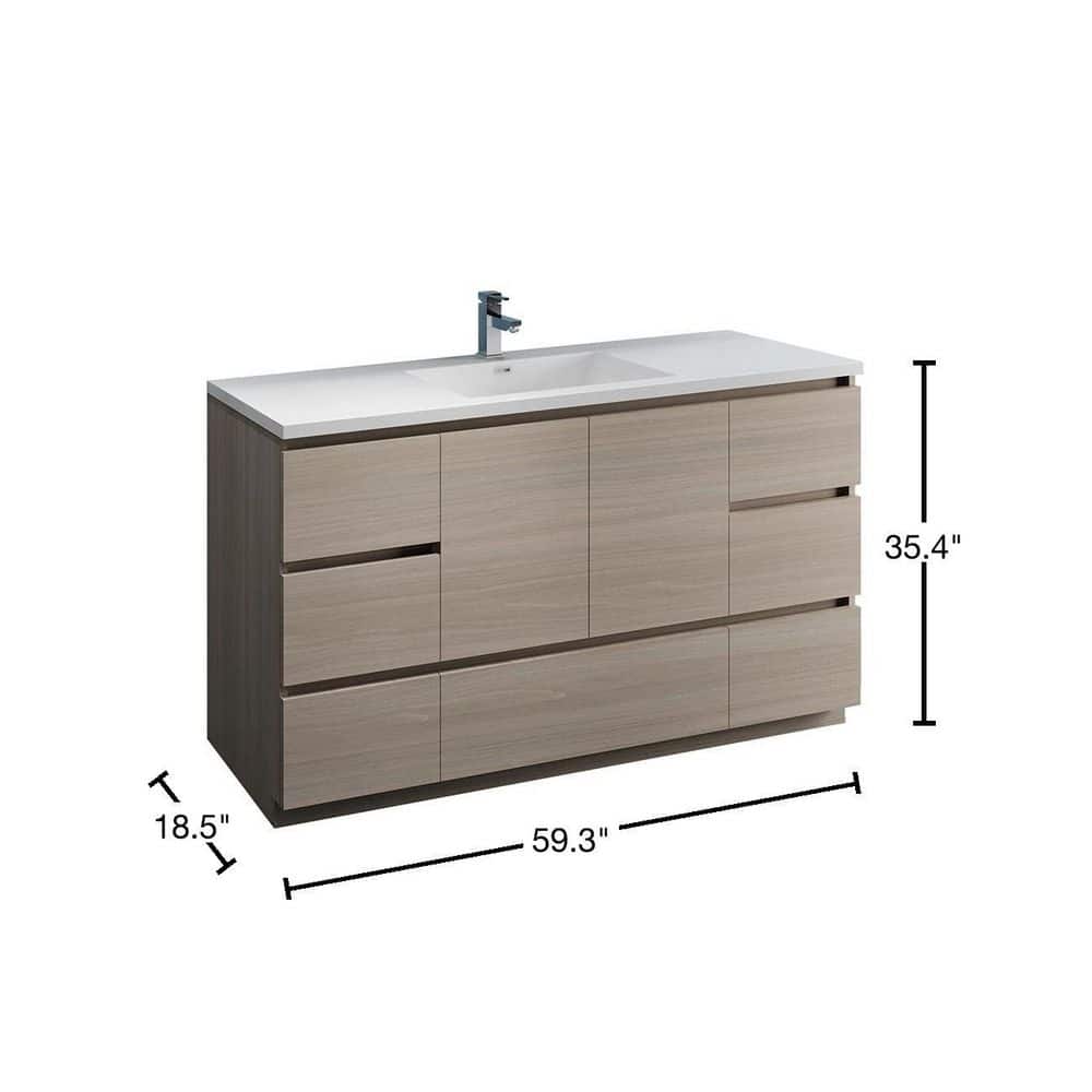 Lazzaro 60" Gray Solid Wood & MDF Modern Freestanding Single Sink Vanity