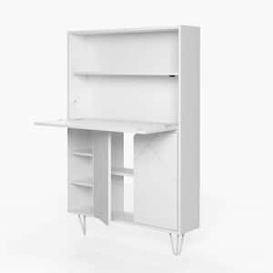 Slim 35.75 in. White Rectangular Secretary Desk with Drop-Down Work Surface and Adjustable Shelves
