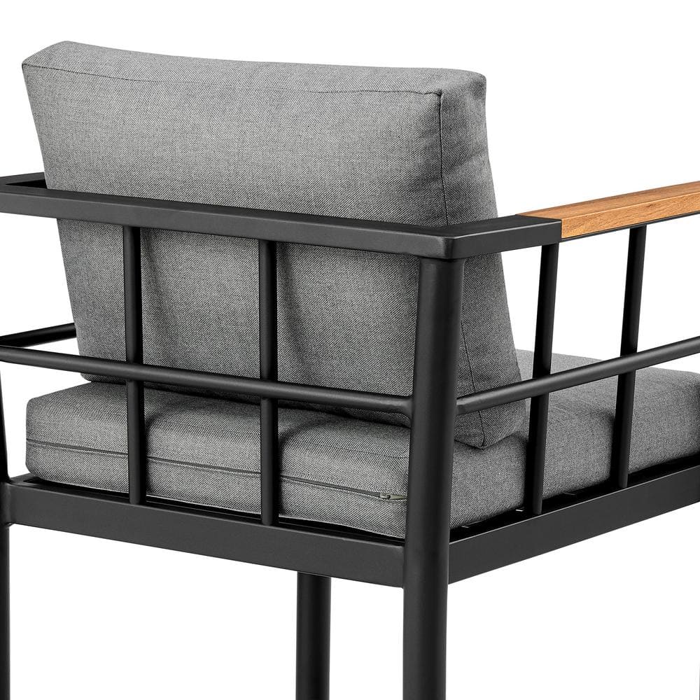 Gray Aluminum and Teak Outdoor Bar Stool with Cushions