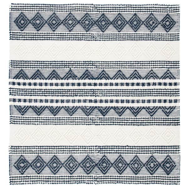 Natura 10 ft. x 10 ft. Square Navy/Ivory Striped Diamonds Area Rug