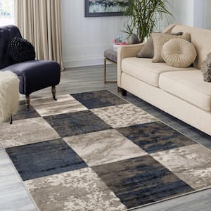 Brentwood Black 4 ft. x 6 ft. Modern Patchwork Indoor Area Rug