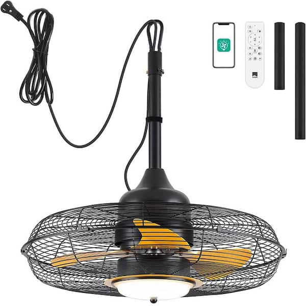 21 in. Black Outdoor Ceiling Fan with Integrated LED Lights, Wet Rated Gazebo Fan with Remote, Plug-in, Waterproof