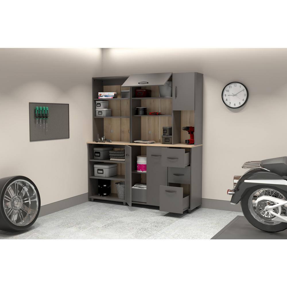 Freestanding Gray Utility Storage Cabinet with Adjustable Shelves
