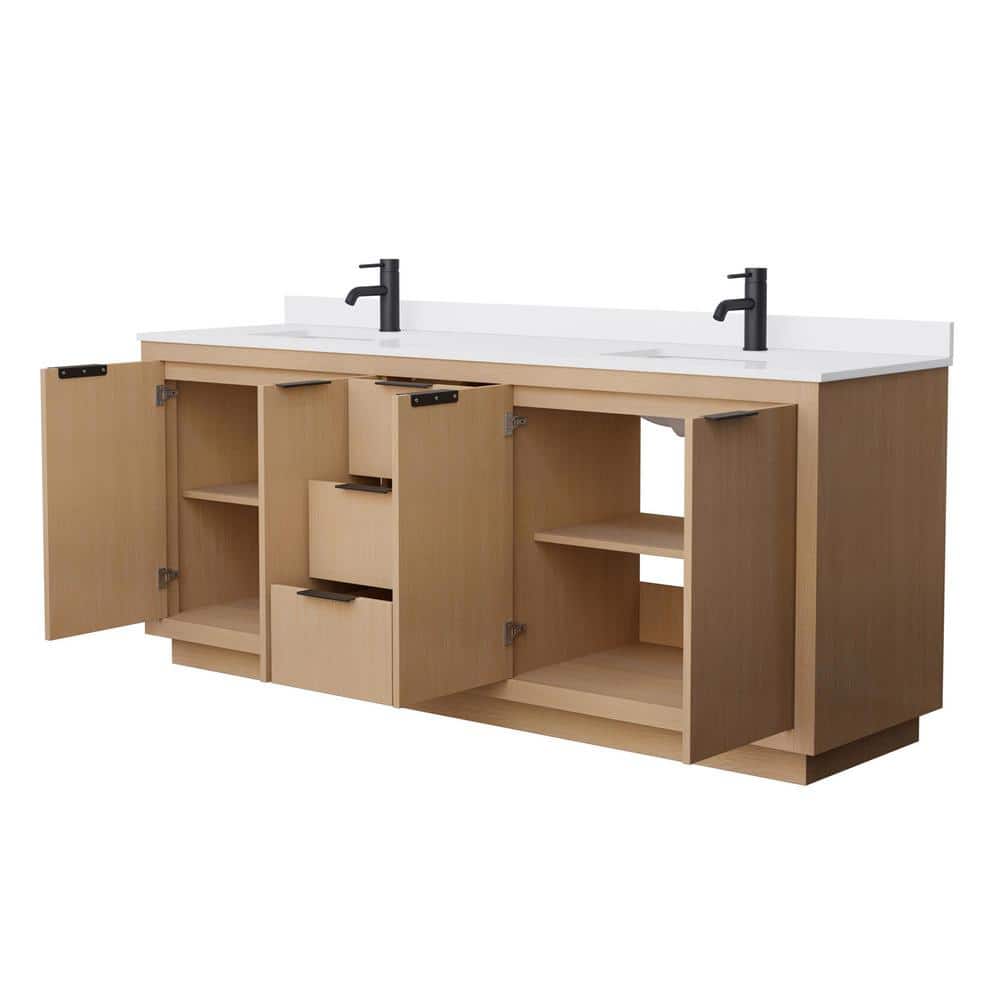 Maroni 80'' Light Straw Double Bathroom Vanity with Marble Top