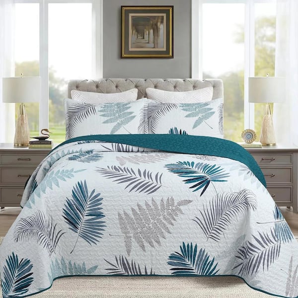 MarCielo ME507 Green Printed Leaf Queen Size Polyester Quilt Bedspread Set