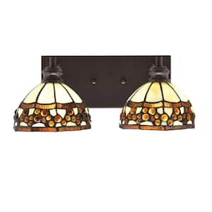 Albany 16.5 in. 2-Light Espresso Vanity Light with Roman Jewel Art Glass Shades