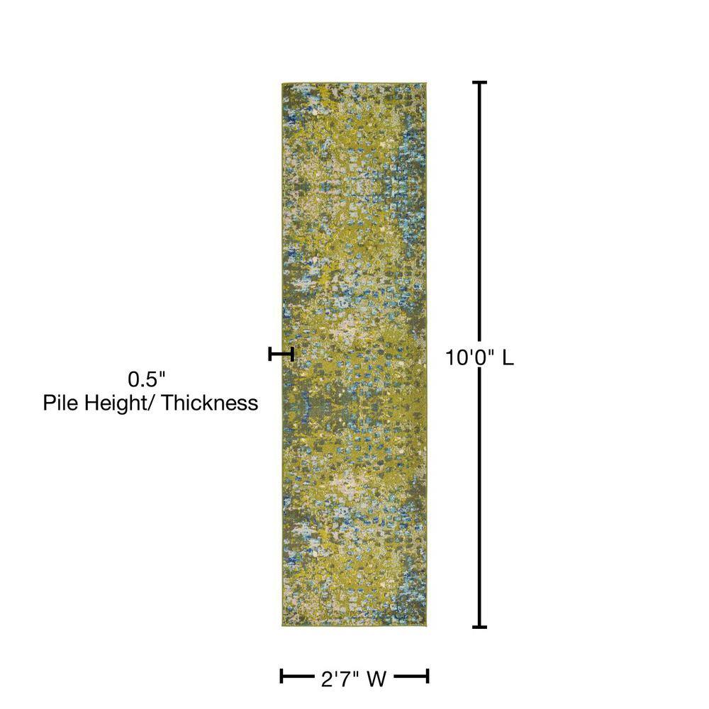 Green Abstract Easy Care Indoor Runner Rug