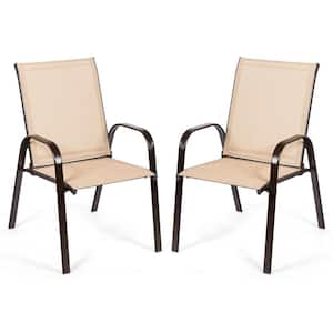 Beige Patio Outdoor Dining Chair with Armrest (Set of 2)