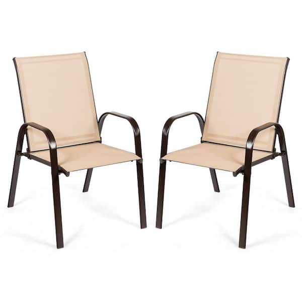 SUNRINX Beige Patio Outdoor Dining Chair with Armrest (Set of 2)