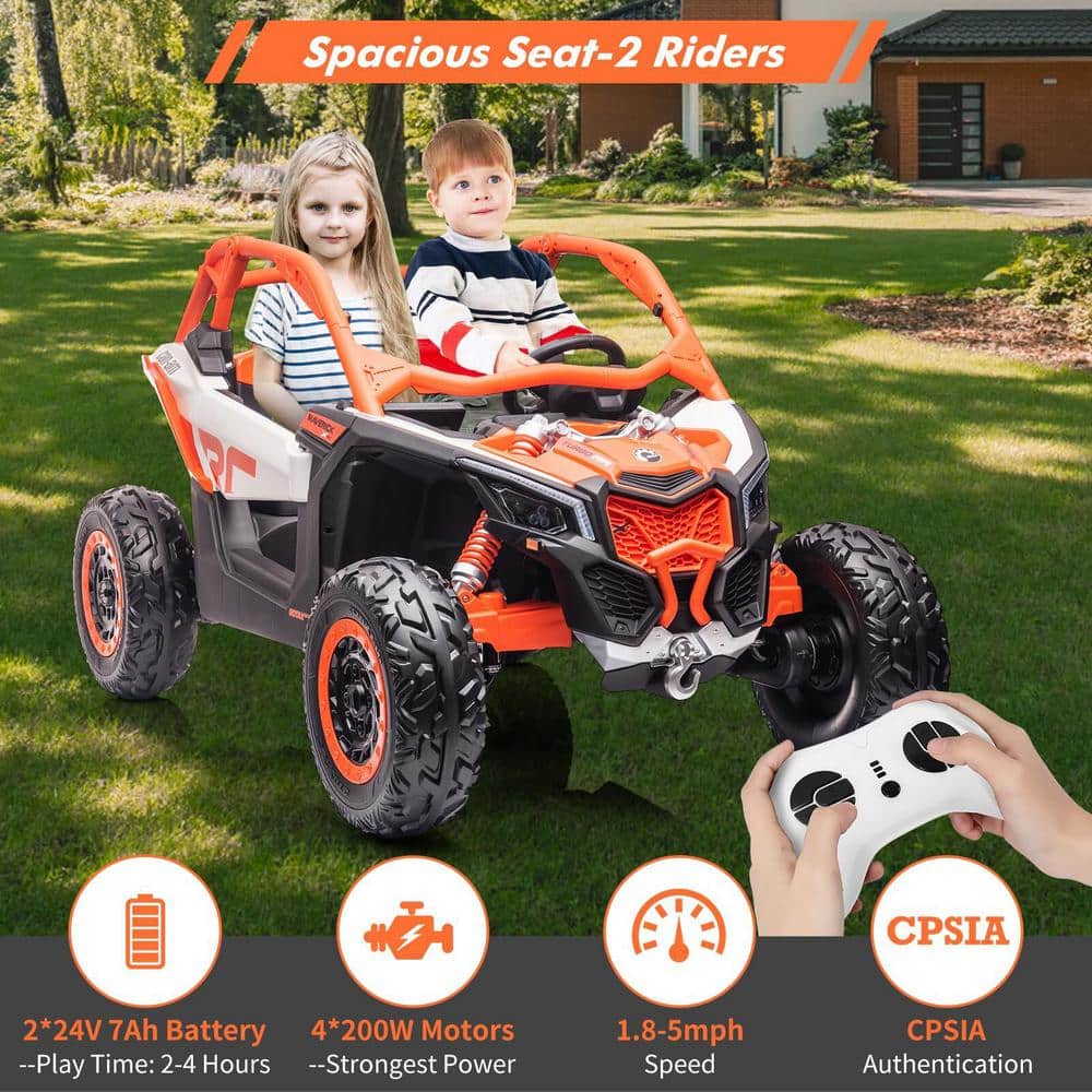24V Orange Ride-On UTV with Remote Control and Music Player