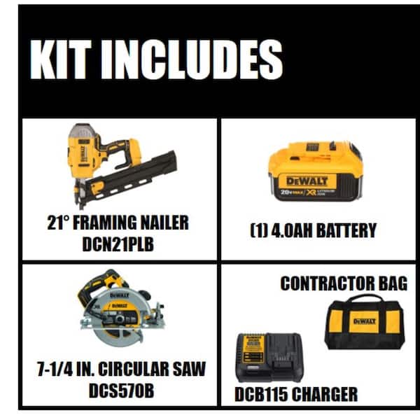 DEWALT - 20-Volt MAX XR Lithium-Ion 21° Cordless Framing Nailer Kit and Brushless 7-1/4 in. Circular Saw (Tool Only)