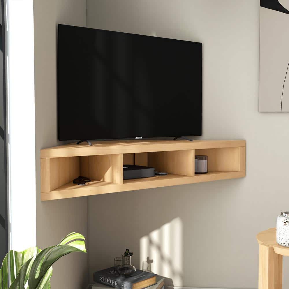 Maple Corner Floating TV Console with Open Shelves