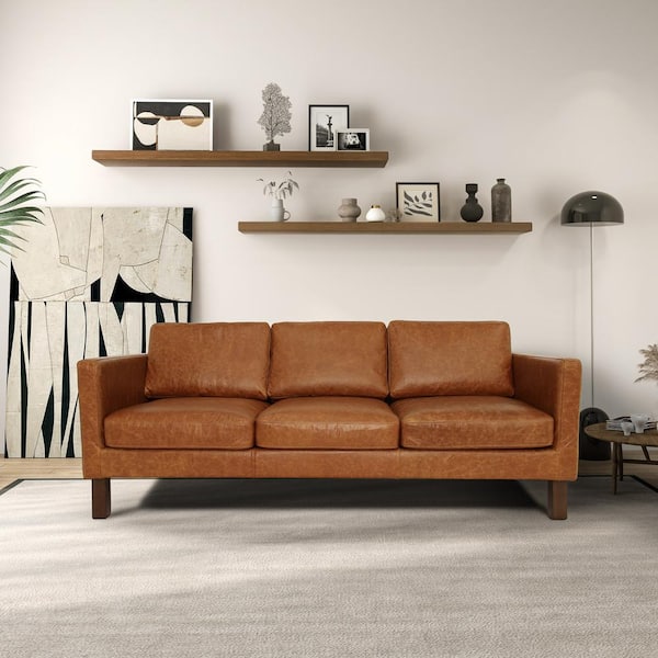 Ashcroft Furniture Co Eldoria 83 in. Genuine Leather Square Arm