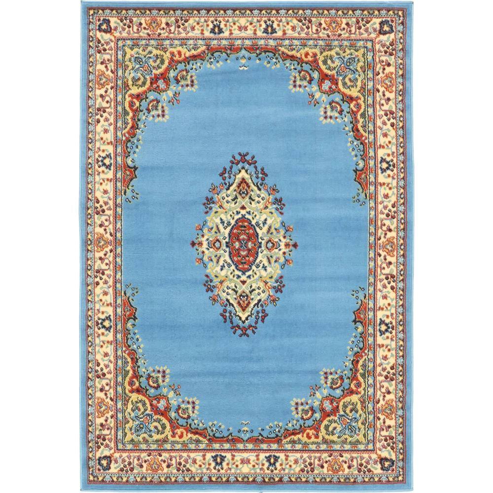 Light Blue Synthetic Medallion 4' x 6' Rectangular Rug