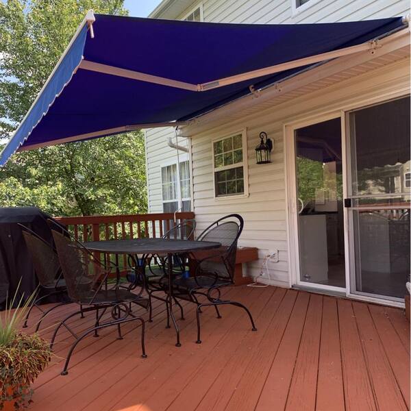 ALEKO Retractable Patio Awning 6.5 X 5 Ft Deck Sunshade Blue Color 