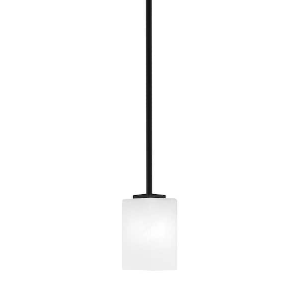 Unbranded Bridgewater 100-Watt 1-Light Black Shaded Pendant Light Mini Pendant with 3.5 in. White Marble Glass , No bulbs Included