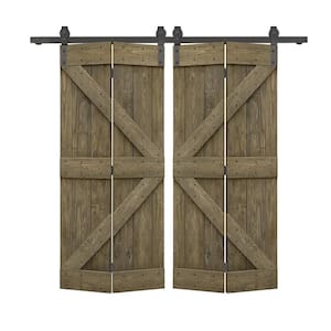 40 in. x 84 in. K Series Aged Barrel Stained DIY Wood Double Bi-Fold Barn Doors with Sliding Hardware Kit