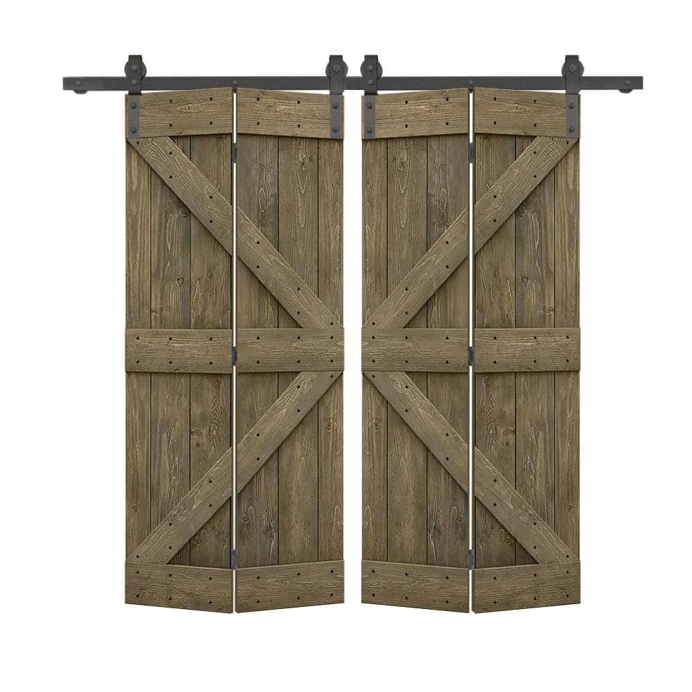 56 in. x 80 in. K Series Solid Core Aged Barrel Stained DIY Wood Double Bi-fold Doors with Sliding Hardware Kit price history on PriceWatchPro