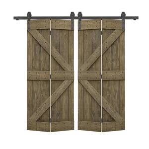 56 in. x 84 in. K Series Aged Barrel Stained DIY Wood Double Bi-Fold Barn Doors with Sliding Hardware Kit