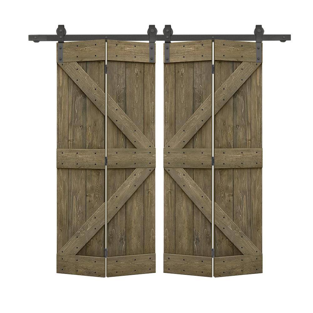 64 in. x 80 in. K Series Solid Core Aged Barrel Stained DIY Wood Double Bi-fold Doors with Sliding Hardware Kit price history on PriceWatchPro