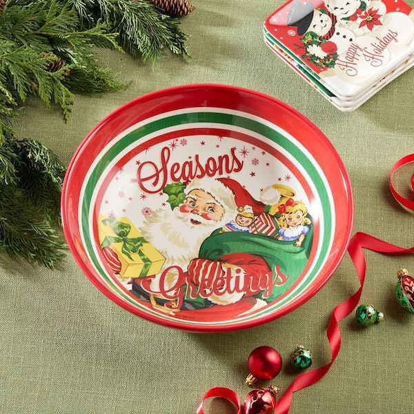 Certified International Santa's Retro Christmas 13 in. 128 fl. oz. Assorted Colors Ceramic Serving Bowl