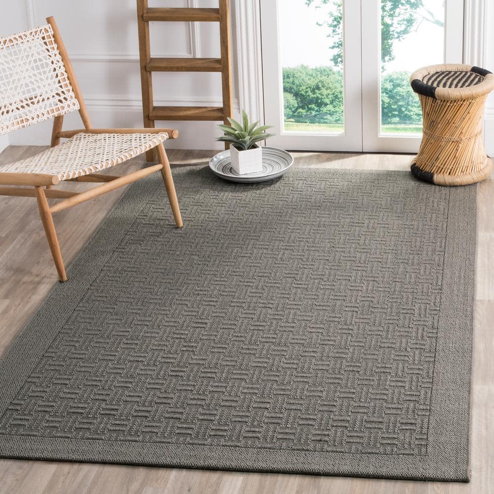 Gray Geometric Hand-Knotted Sisal Area Rug
