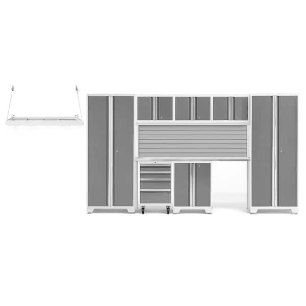 NewAge Products Bold 132 in. W x 76.75 in. H x 18 in. D 24-Gauge Steel Garage Cabinet Set in Platium (8-Piece)