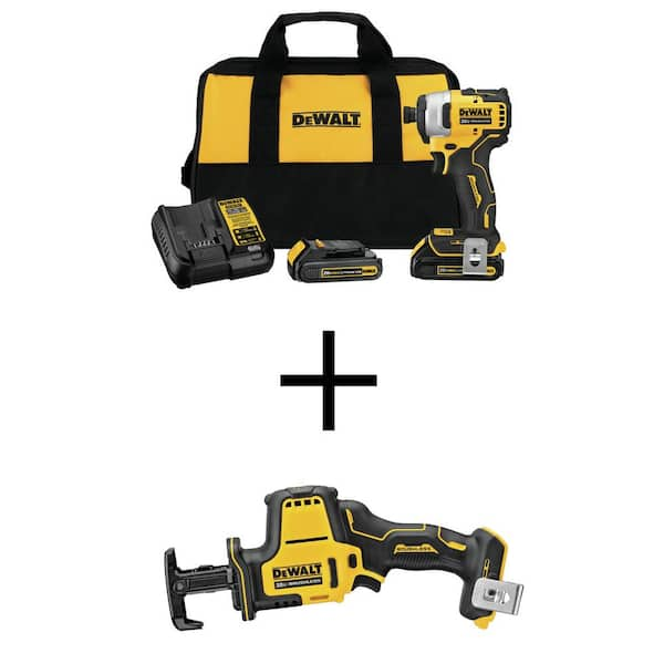 DEWALT ATOMIC 20V MAX Cordless Brushless Compact 1/4 in. Impact Driver Kit and ATOMIC 20V Brushless Compact Recip Saw