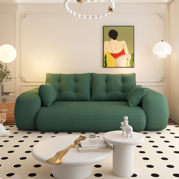 78.7 in. Straight Arm Teddy Fabric Rectangle 3-in-1 Multi-Functional Foldable Sofa in Green